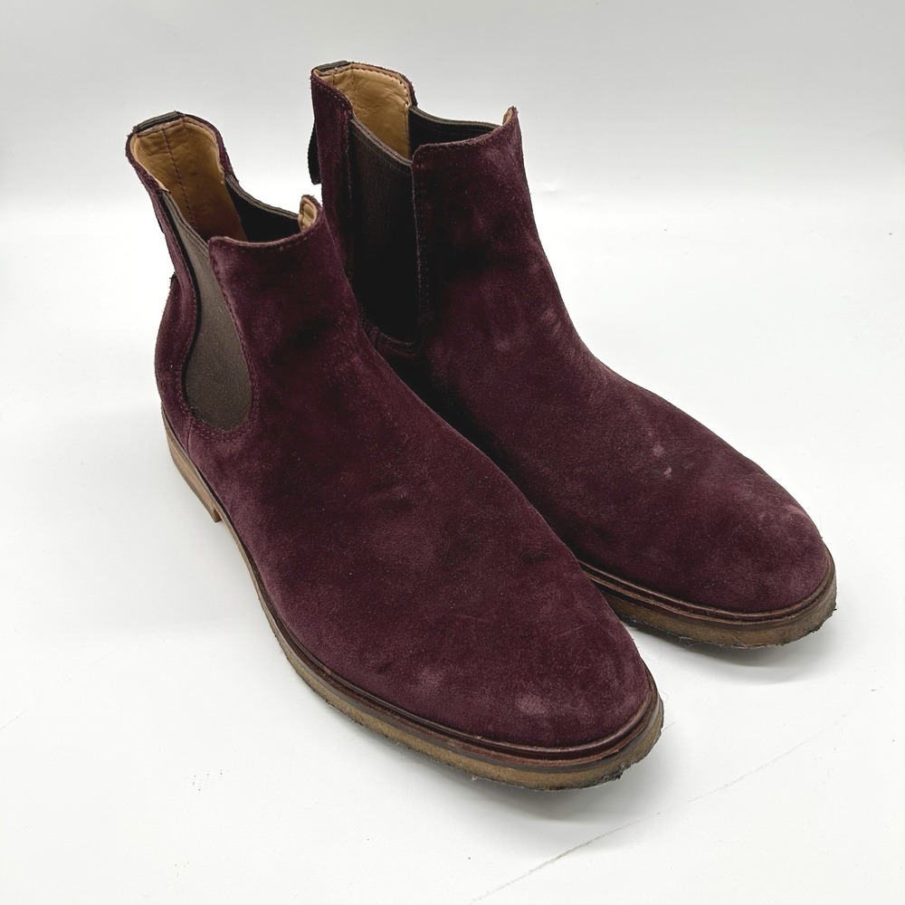 Clarks Mens Size 7.5 Suede Chelsea Boot Casual Wine Pull On EUC